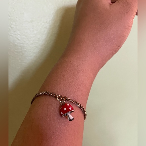 Silver Avon Mushroom Charm Bracelet and Earring Set - Picture 2 of 11